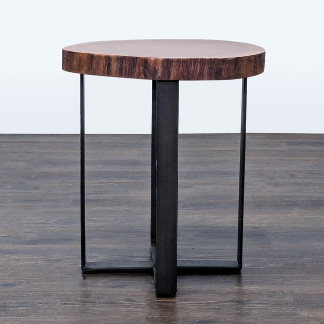 Rustic Pottery Barn Live Edge Accent Table With Steel Base For Sale - Image 3 of 8