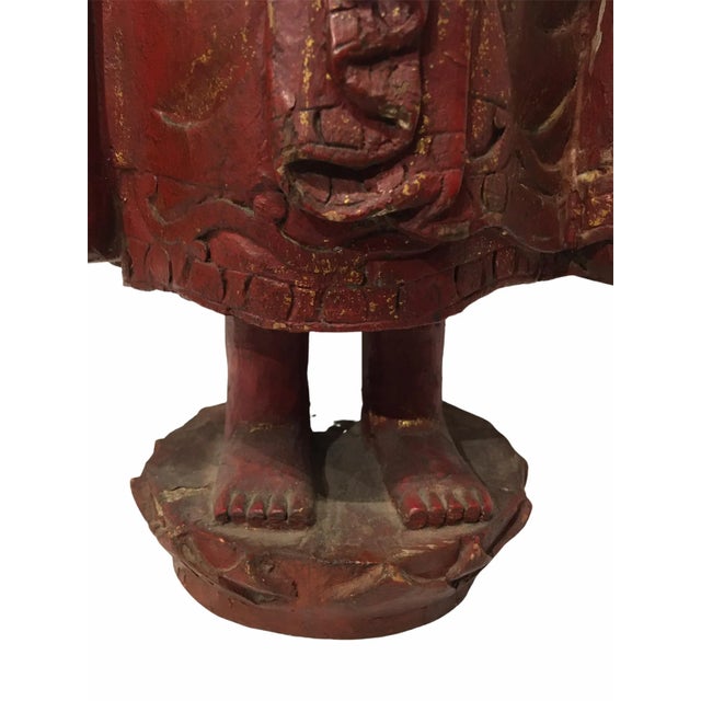 Red South East Asian Laos Caved Wood Red Lacquer Gold Gilt Vintage Buddha For Sale - Image 8 of 13