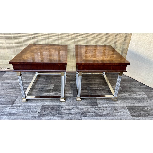 A Pair of Neoclassical Revival Burl Wood Side Tables by Lane Furniture Circa 1970s. For Sale - Image 15 of 18