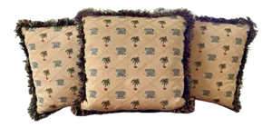 Fringed Woven Jacquard Elephant & Palms Double Sided Print Decorative Pillows- Set of 3
