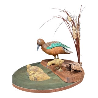 Vintage Hand-Carved Wood Duck Family Sculpture Folk Art – Handcrafted For Sale