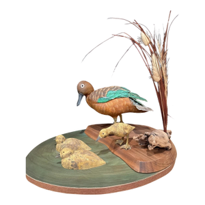 Vintage Hand-Carved Wood Duck Family Sculpture Folk Art – Handcrafted