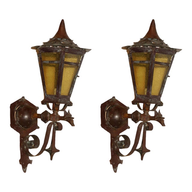 Antique Exterior Lanterns Bronze Wall Mount - A Pair For Sale