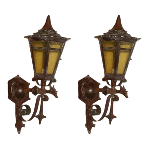Bronze Lanterns - Exterior Wall Mount - A Pair