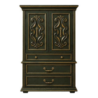 Vintage Mediterranean Revival Gentleman’s Dry Bar Cabinet in Onyx Emerald & Gilded Brass For Sale