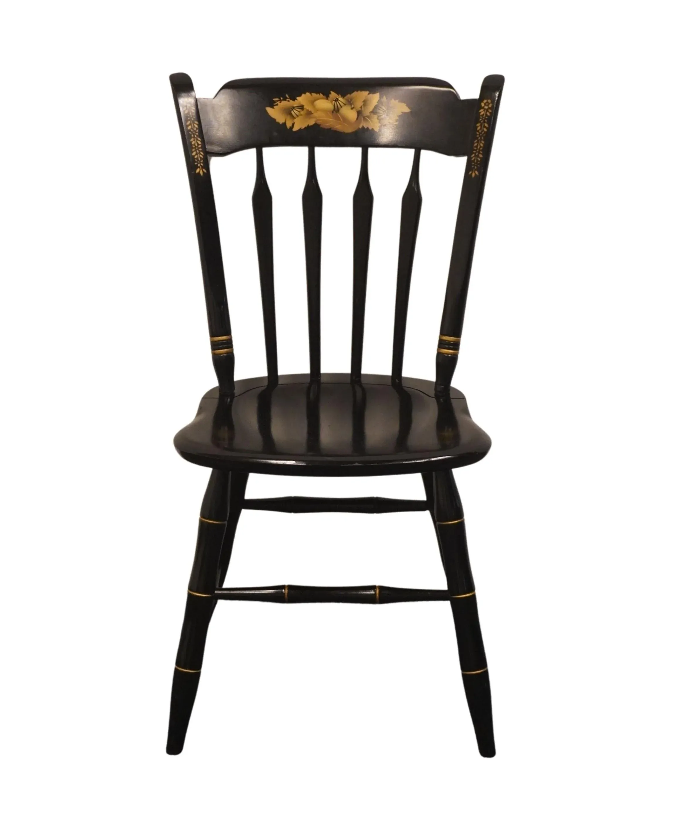 r142 Ethan Allen フランス帝国様式の黒漆ゴールド アームチェア Ethan Allen / Baumritter Black & Gold Hand Decorated Hitchcock