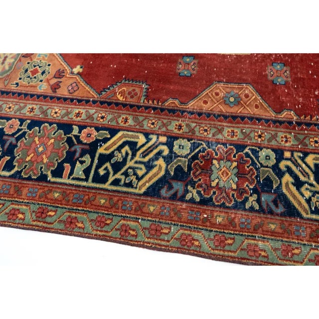 Antique Persian Serapi Heriz Red Medallion Rug For Sale - Image 9 of 12