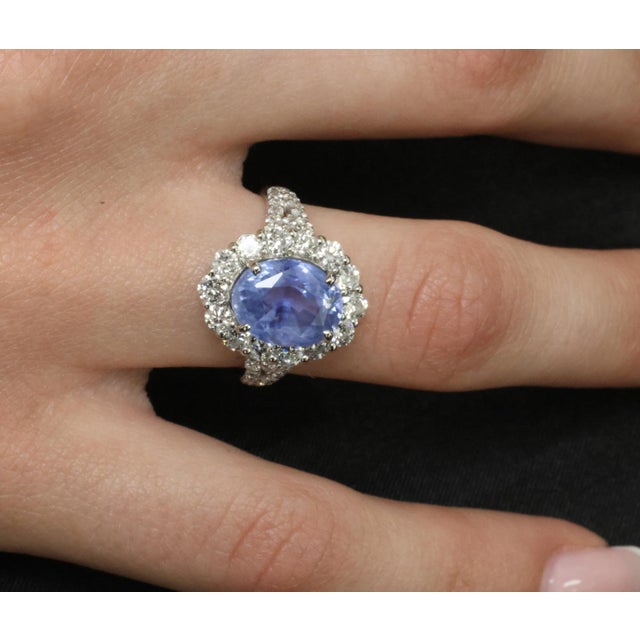 Late 20th Century 4.71ct Gia Ceylon No Heat Sapphire & 1.32ct Diamond Platinum Ring Size 6.25 For Sale - Image 13 of 15