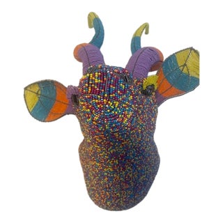 Vibrant South African Hand-Beaded Kudu Trophy Head – Sustainable African Folk Art Sculpture For Sale