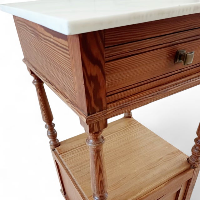 1940s Louis XVI French Nightstand with White Marble Top, 1940s For Sale - Image 5 of 11
