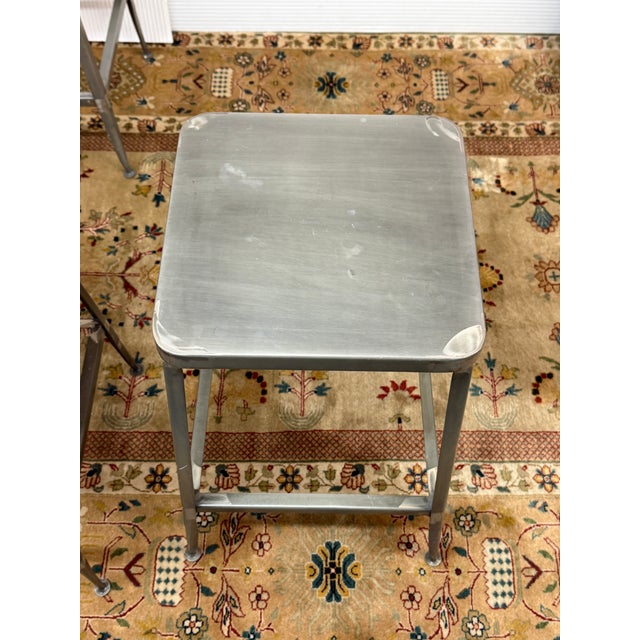 Silver Cb2 Flint Metal Counter Stools, Pair For Sale - Image 8 of 12