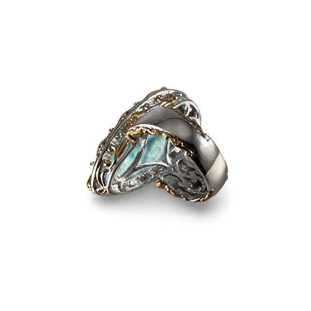 Metal Larimar Large Gemstone Ring Sterling Silver & Gold Vermeil Sz 7 New! For Sale - Image 7 of 7