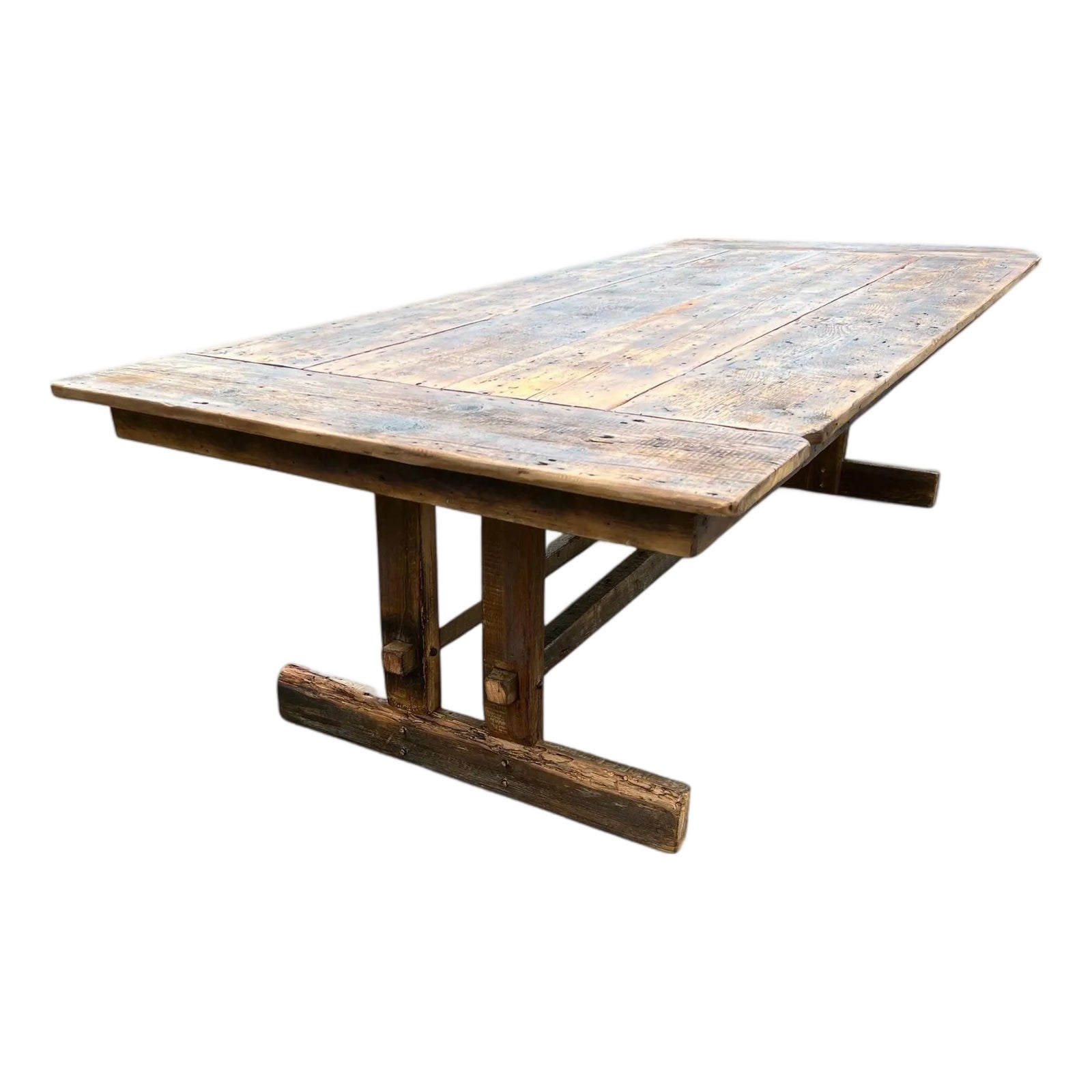 Farmhouse Reclaimed Wood Trestle Table With Breadboard - 132