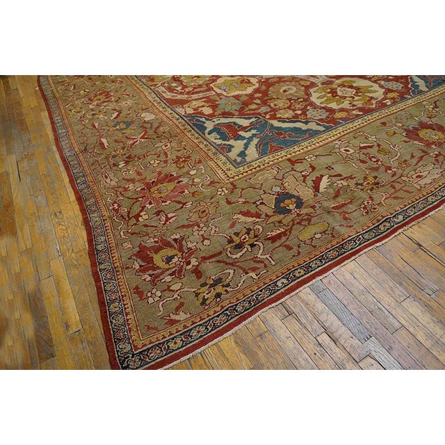 1880s Red Medallion Antique Persian Ziegler Sultanabad Rug 13' X 16'9" Handknotted Wool Carpet For Sale In New York - Image 6 of 6