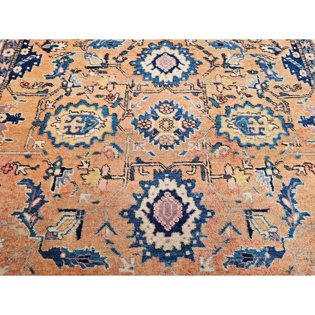 Early 20th Century Early 20th Century Persian Malayer Gallery Rug, Handwoven All-Over Geometric Pattern, Tan & Blue, 5’ X 10’ For Sale - Image 5 of 12