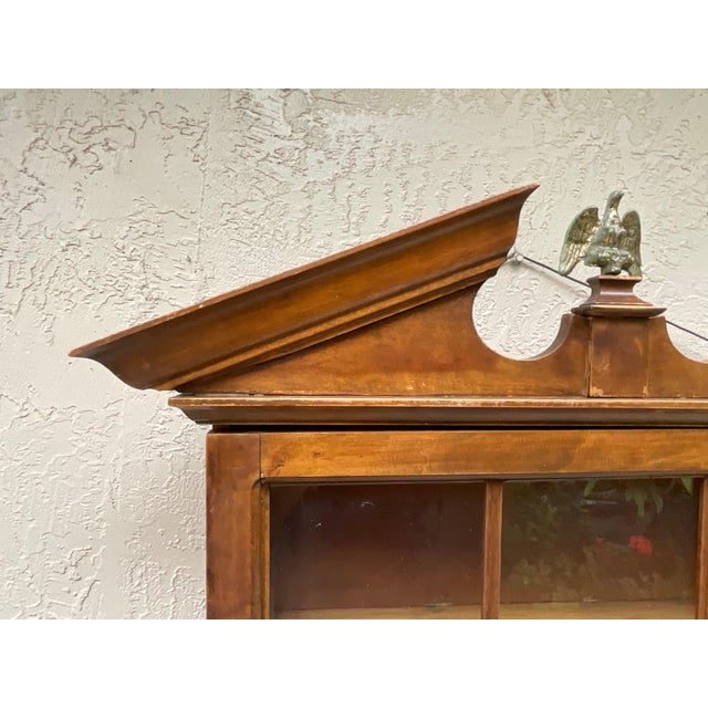 Wood Vintage Solid Wood Hanging Wall Cabinet / Curio & Brass Eagle Finial For Sale - Image 7 of 17