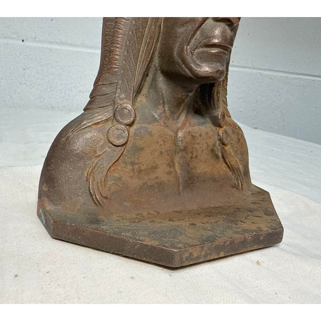 19th Century Antique Elaborately Cast Native American Indian Chief Cast Iron Doorstop Statue For Sale - Image 5 of 10