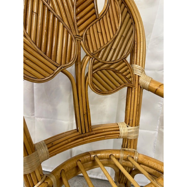 Vintage Pencil Reed Rattan Bamboo Tropical Leaf Armchair For Sale - Image 4 of 8