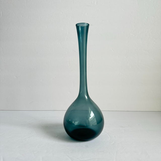 Mid Century Blue Art Glass Vase Attributed to Arthur C Percy for Galluskruf 9.25" For Sale - Image 6 of 6