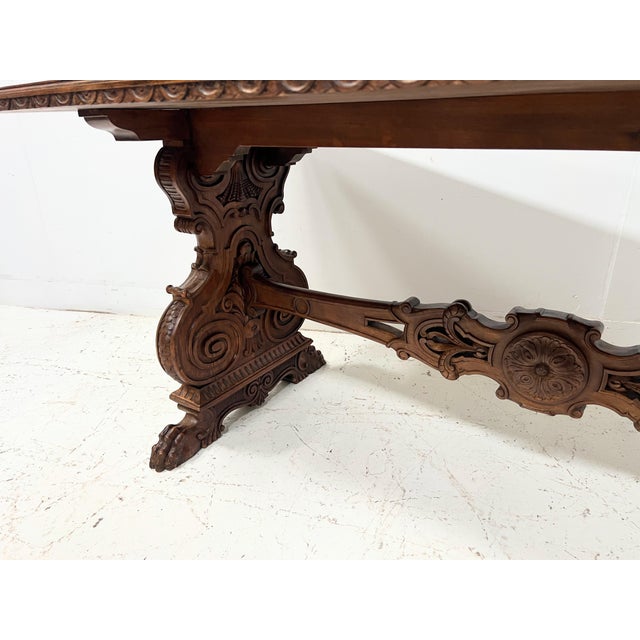 Brown 20th Century Renaissance Carved Walnut Dining Table For Sale - Image 8 of 18