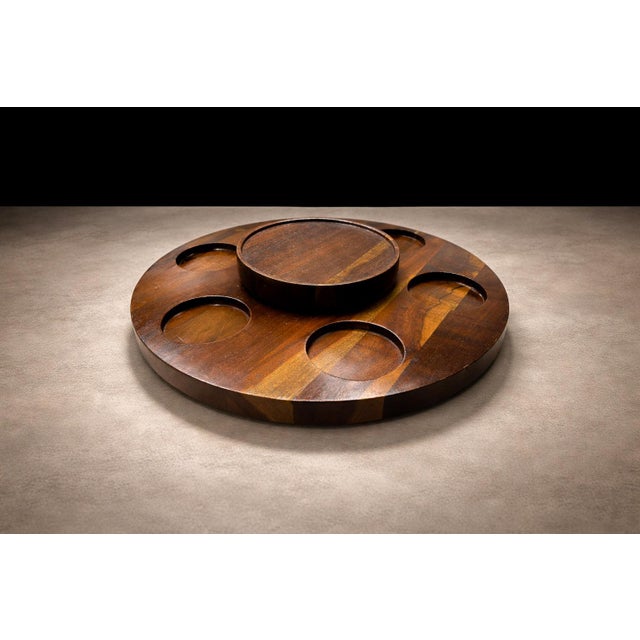 Brown 1970s Lazy Susan & Bowls in Rosewood, Tropic Art - 8pcs For Sale - Image 8 of 13