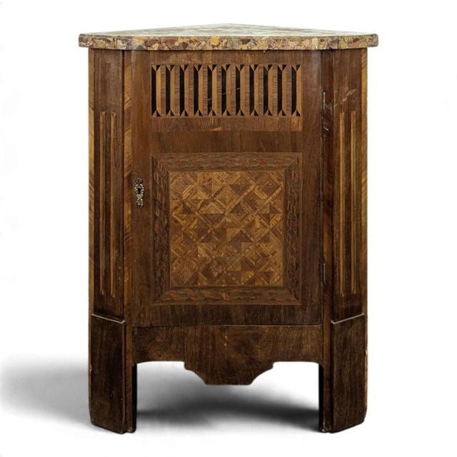 2000 - 2009 Louis XVI Style Corner Cabinet in Marquetry with Breccia Marble Top For Sale - Image 5 of 5