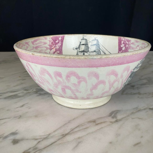19th Century 19th Century British Pink Sunderland Lustreware Maritime Punch Bowl For Sale - Image 5 of 14