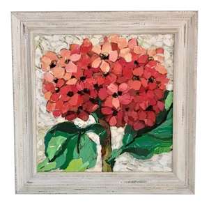 Red Hydrangea Collage Painting