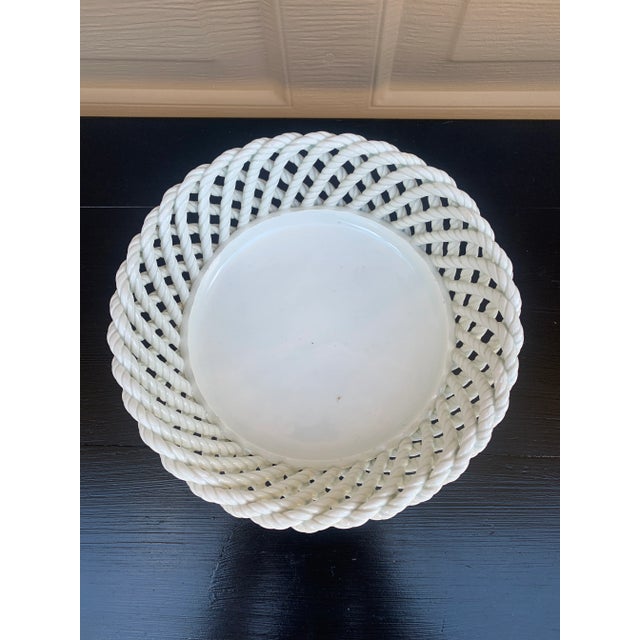 1960s French Country White Ceramic Woven Rope Cachepot Basket For Sale In South Bend - Image 6 of 13