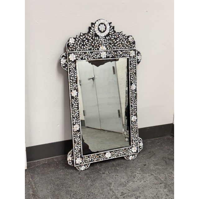 2010s Moroccan Style Mother-of-Pearl Inlaid Floral Wall Mirror For Sale - Image 5 of 12