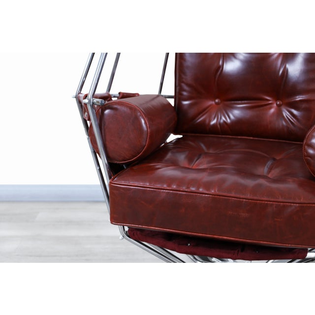 Mid-Century Modern Swedish Leather "Perrot Cage" Swing Chair by Ib Arberg For Sale - Image 4 of 11