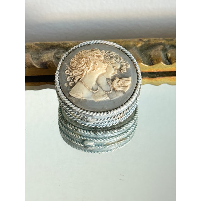 Vintage Neo Classical/Victorian Revival Estée Lauder Blue Cameo Twin Sisters Solid Perfume Compact For Sale - Image 12 of 16