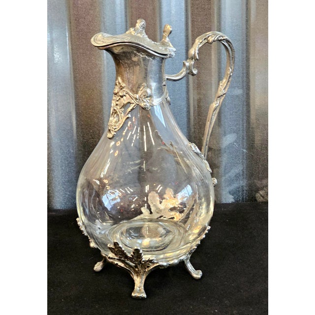 Vintage French Style Étain Pewter & Glass Claret Jug Pitcher With Hinged Lid For Sale - Image 4 of 18