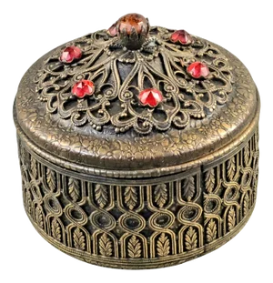 Antique 1920s Filigree Jeweled Covered Box Vanity Trinket Holder