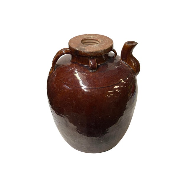 1980s Vintage Earthy Dark Brown Village Rural Pottery Ceramic Pot Vase For Sale - Image 5 of 6