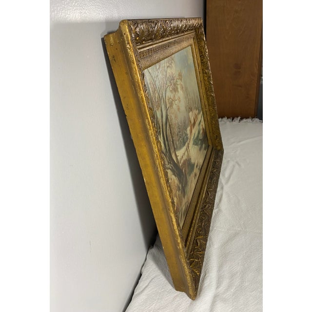 Antique 19th Cen. Winter Scene Landscape Oil Painting For Sale - Image 9 of 12
