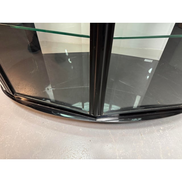 Mid-Century Italian Glass Display Cabinet with White Leather Doors in Black Wooden Frame by Rossi Di Albizatte, Italy, 1970s For Sale - Image 6 of 7