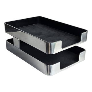 1960's Radius One Aluminum Double Letter Desk Tray Designed by William Sklaroff For Sale