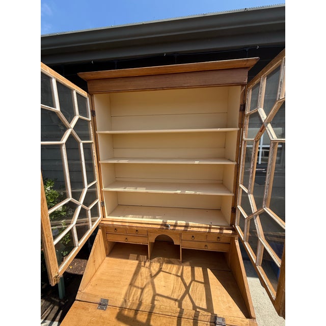 Ecru Mid 20th Century Pine Slant Front Secretary Desk With Bookcase For Sale - Image 8 of 8