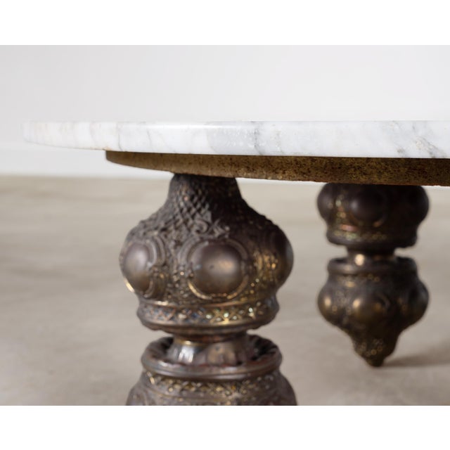 Bohemian Bronze Mace Finial Cocktail Table Carrara Marble Top For Sale - Image 15 of 18
