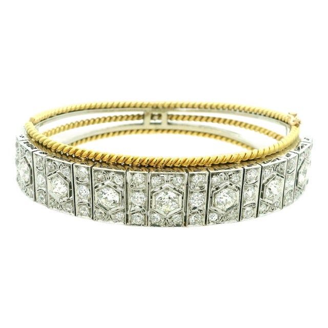 French Art Deco Platinum, 18k Gold & 6.11 Carat Diamond Bracelet, Circa 1930 For Sale