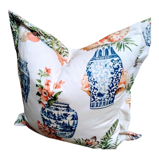 Custom Large 30x30 Blue White Chinoiserie Ginger Jar Throw Pillow Cover