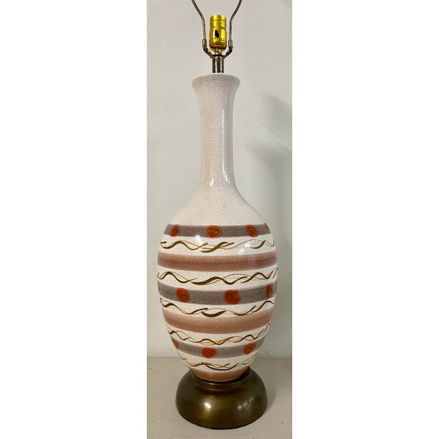 Mid-Century Modern Mid Century Modern Crackle Glaze & Hand Painted Table Lamp C.1950s For Sale - Image 3 of 8