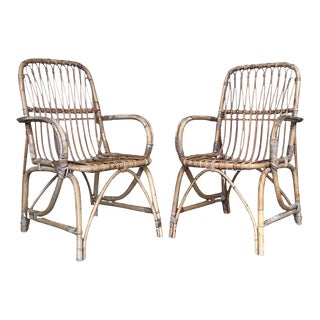 1960s Pair of Spanish Bamboo Armchairs With Rectangular Back Rest For Sale
