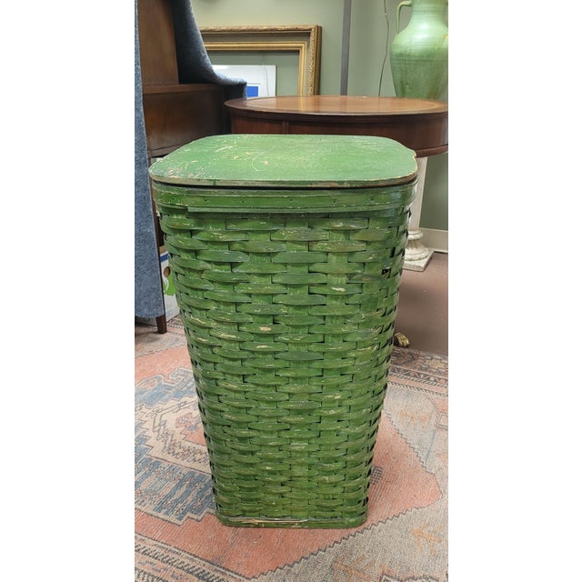 Green A Large Green Vintage 1940s Splint Basket For Sale - Image 8 of 9