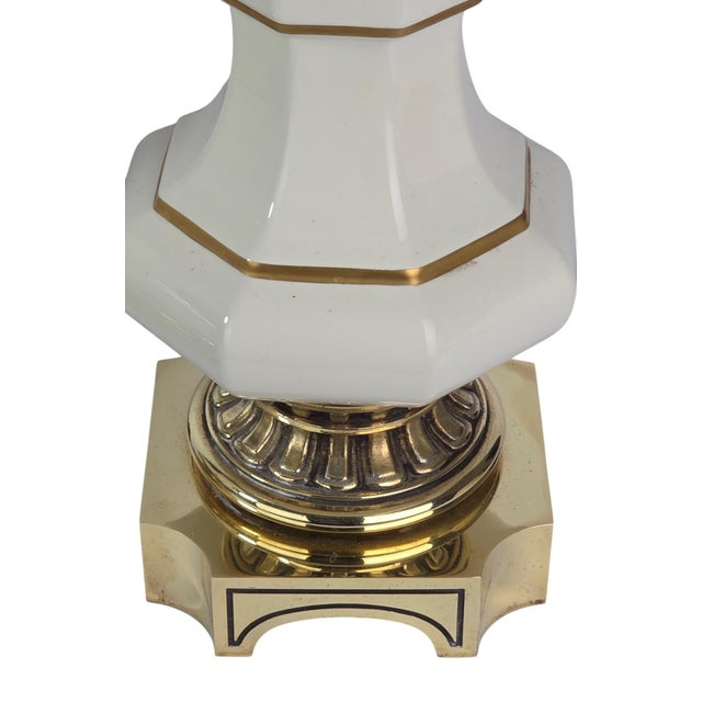 1960s 1960s Stiffel Brass and Porcelain Table Lamps, a Pair For Sale - Image 5 of 15