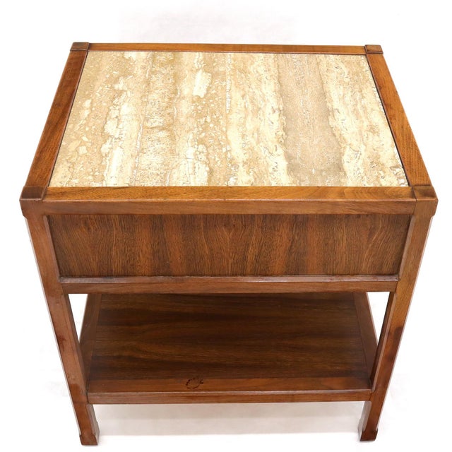 Brown Late 20th Century John Widdicomb Solid Walnut Oak Interior Travertine Top End Table Stand For Sale - Image 8 of 16