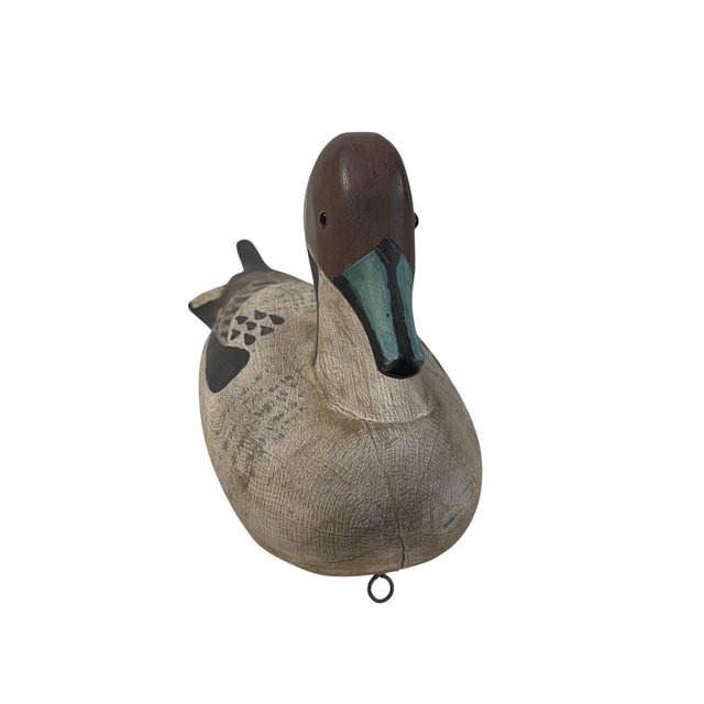 Late 20th Century Vintage 20th Century Hand Carved & Painted Old Pintail Duck Decoy Signed For Sale - Image 5 of 8
