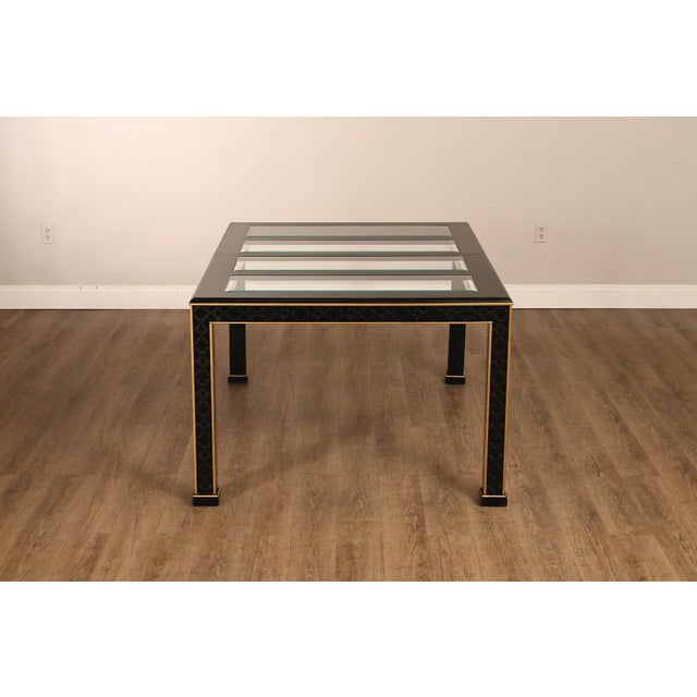 Chinese Chippendale Black Lacquered Dining Table With Two Leaves, Inset Glass For Sale - Image 17 of 18