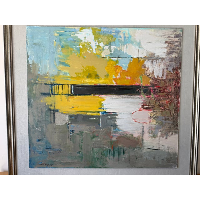 1980s 1980s Abstract Oil Painting of Train Passing Through the Marshes in Scarborough, Maine. Large, on Panel. For Sale - Image 5 of 11